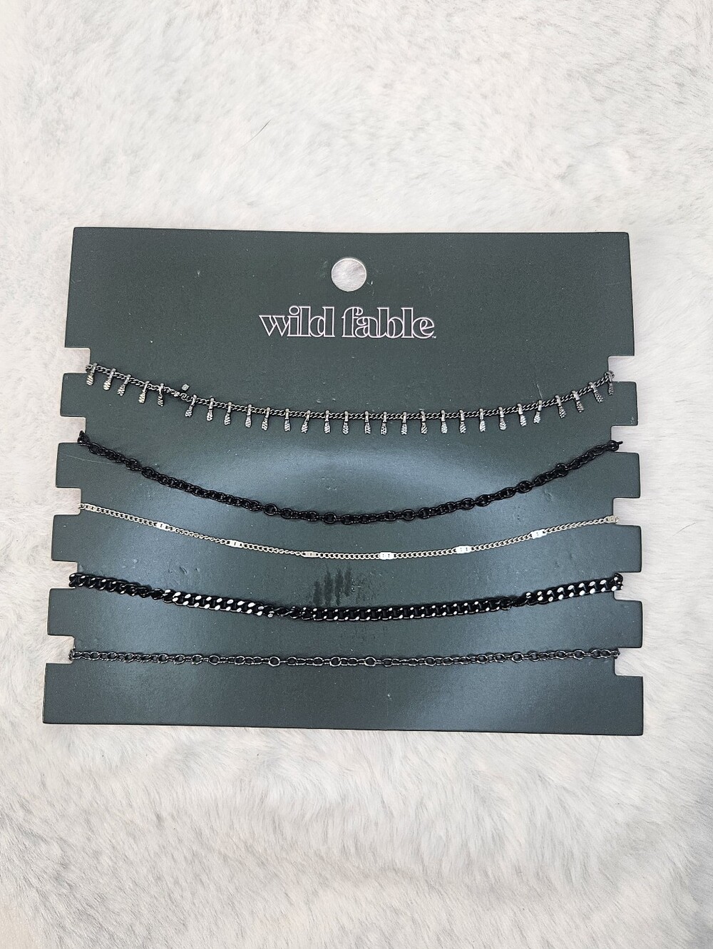 wild fable Black and Silver Multi-Layer Necklace Set